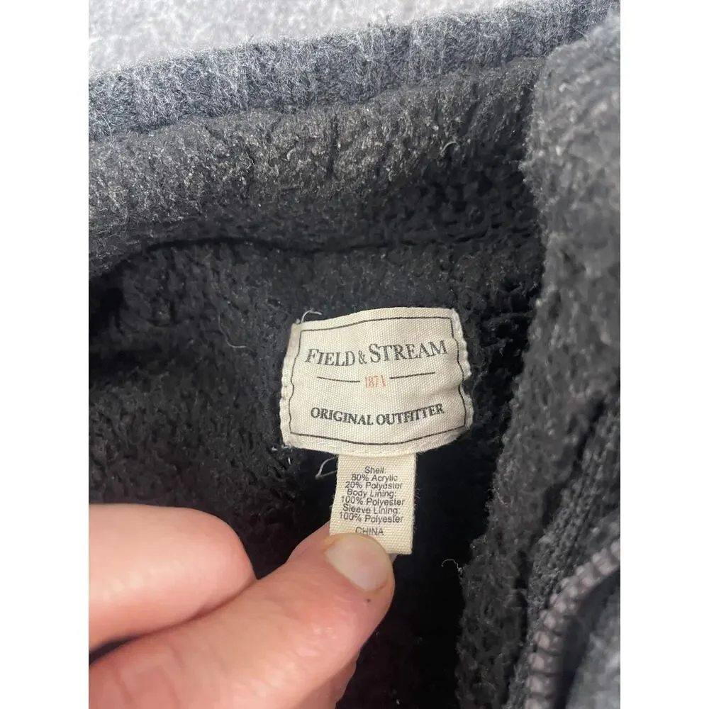 Field & Stream Sweater Jacket Mens Medium Dark Gray Sherpa Lined Grandpa N230